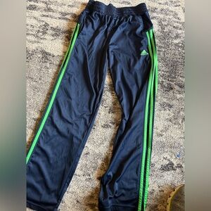Adidas Kids Dark Blue Joggers with Bright Green Stripes Boys 10/12 medium